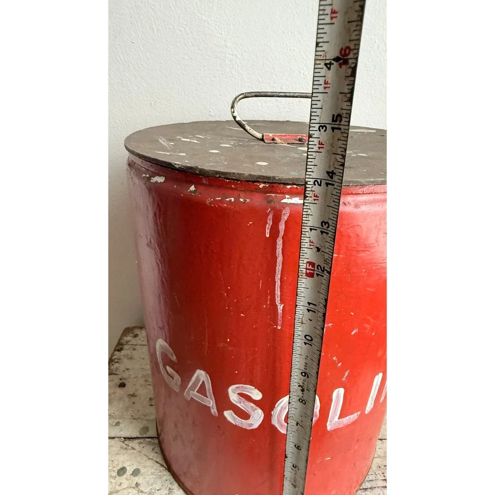 Vintage Red Metal Gasoline Can Rustic Industrial Storage Decor